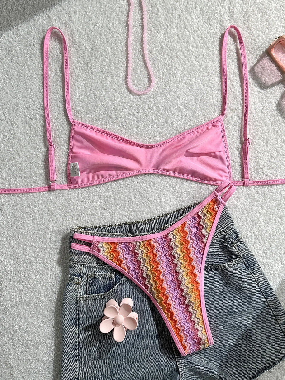 Crochet Striped Brazilian Bikini Women Swimsuit Female Swimwear Two-pieces Bikini Set High Leg Cut Bather Bathing Suit Swim Lady