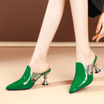 High heel, slippers women 2026 patent leather temperament, fashionable toe sandals women outdoor wear,
