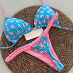 DEKA Sexy Green Floral Print Bikini Set Swimwear Women Braiding Rope Strap Patchwork Bandage Push Up Bathing Suit Thong Swimsuit