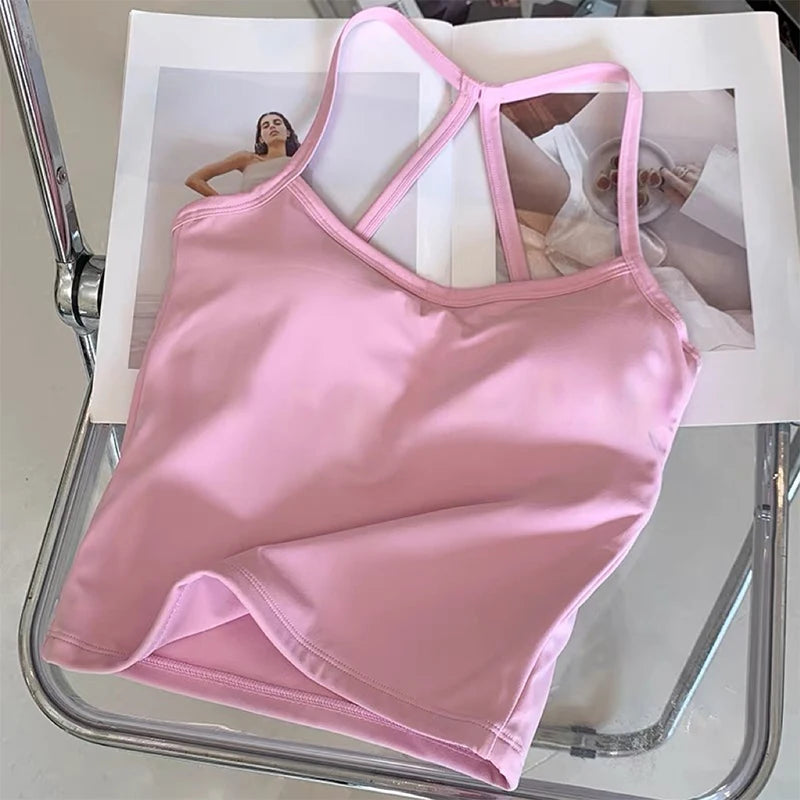 Women's Slim Fit Nude Sports Bra Yoga Fitness Vest Skin Friendly Pilates Top Beautiful Back Design Suspension Yoga Fitness Top