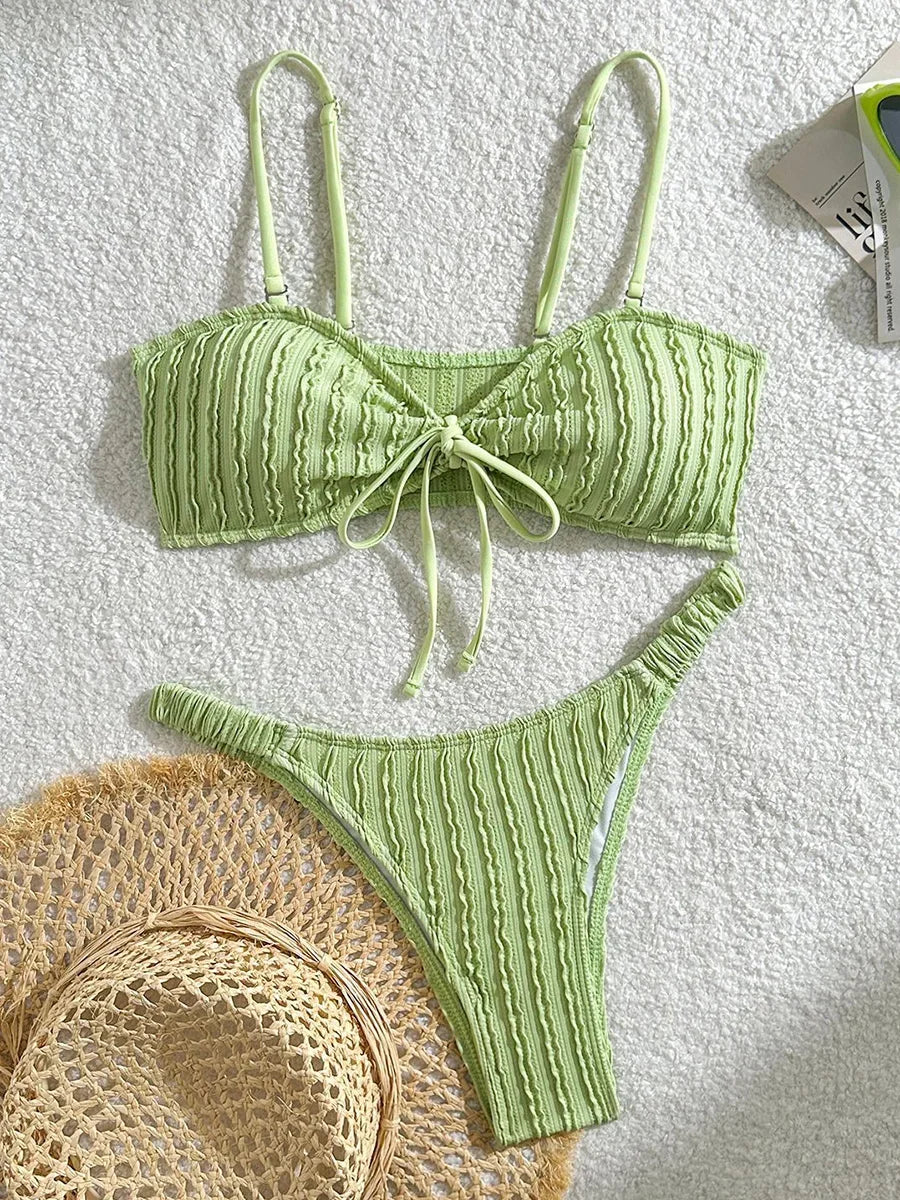 Wrinkled Crinkled Tie Knotted Bikini Women Swimwear Female Swimsuit Two-pieces Bikini Set Brazilian Bathing Suit Swim Beach Wear