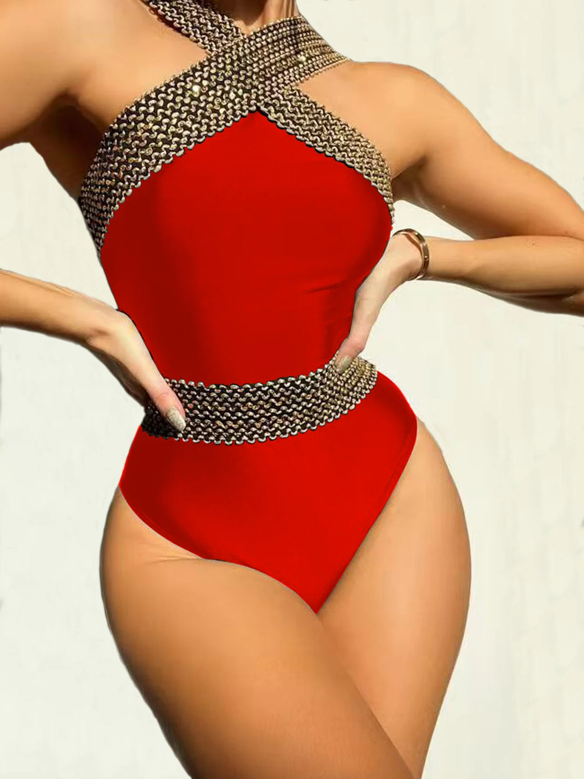 Women's Cross Strap Bandeau One-Piece Swimsuit Adjustable Tummy Control Fashionable Comfortable Swimwear for Various Body Types