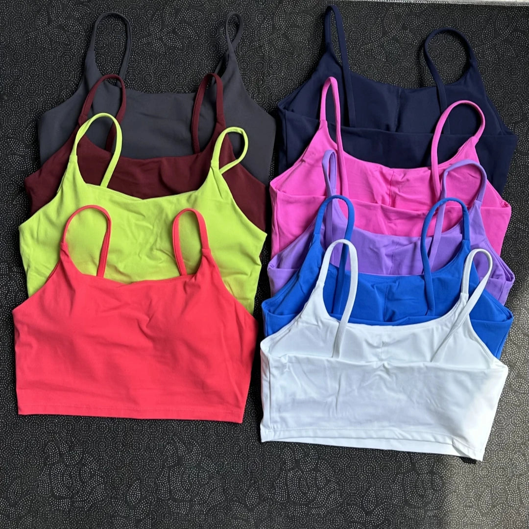 Sexy Solid Color Women's Tight Athletic Spaghetti Strap Gym Underwear Comprehensive Training Training Sports Bra Soft Yoga Top
