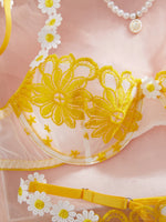 Ladies' youthful and beautiful yellow daisy summer semi transparent embroidered underwear, cute and sweet style, adjustable shou