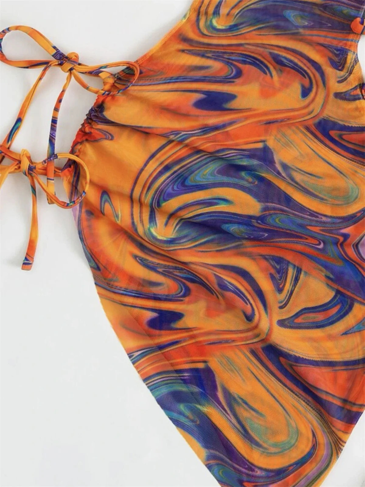 Dress Bikini 2025 Women Sexy High Neck Cut Out Mesh Cover Up Pleate Swimsuit Orange Gradient Bathing Suit Beach 3 Piece Swimwear