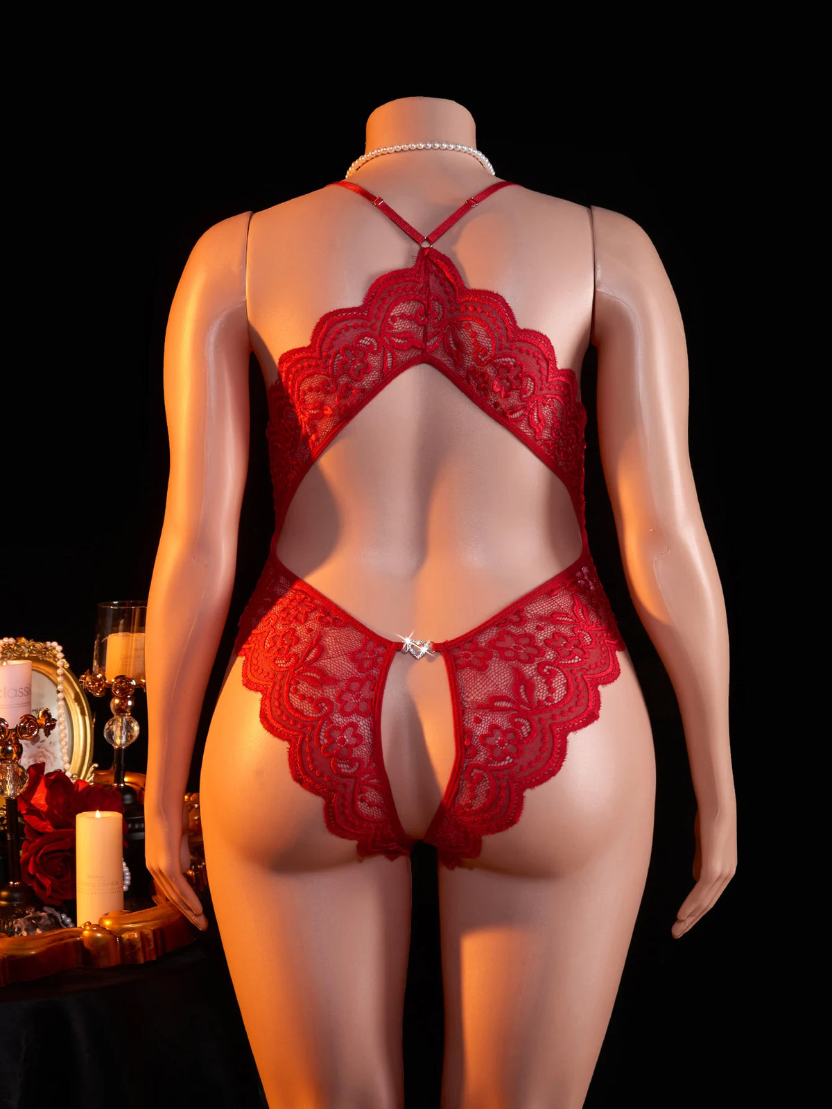 Plus Size Sexy Crotchless Lingerie Women Lace Hollow Bodysuit Erotic Pajamas Teddy Babydoll Dress Deep V Open Bra Underwear Set