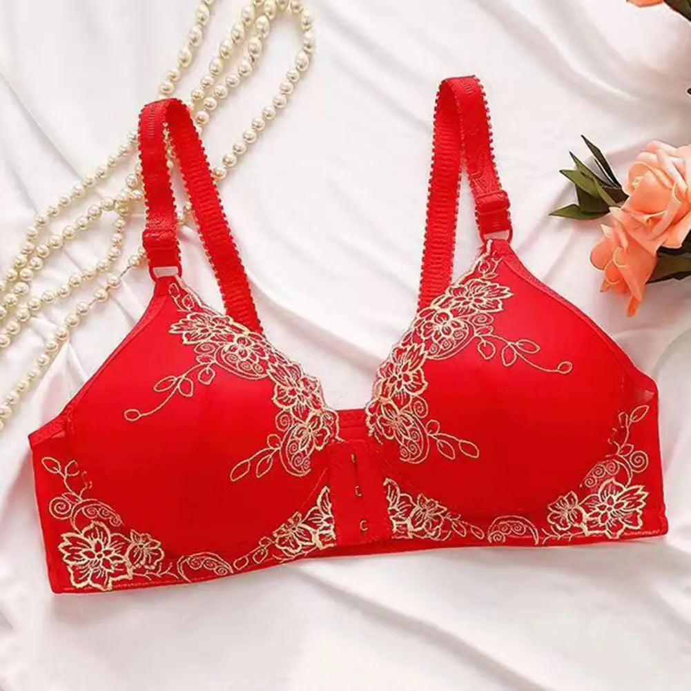 Women's Bra Comfortable Bra Lace Jacquard Trim Soft Adjustable Supportive Bras for Middle-Aged Elderly Women