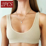 2Pcs/Set Women Non-wire Bra Crop Top Seamless Underwear Female Plunge Bra Tops Ribbed Sexy Lingerie Sports Intimates