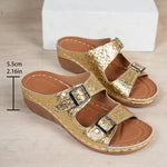 Lightweight Double Buckle Platform Sandals Women Gold Silver Summer Wedge Heeled Sandals Woman Open Toe Thick Sole Sandles 2026