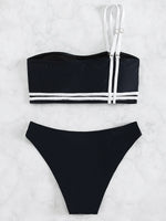 Splicing One Shoulder Bikini Women Swimwear Female Bandeau Swimsuit Two-pieces Bikini Set High Cut Bathing Suit Swim Beach Wear