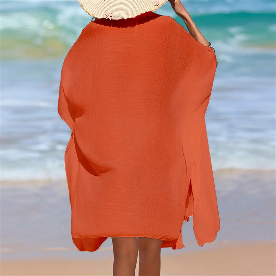 4 Colors Short Sleeve Long Shirt Top Blouse Tunic Beach Dress Beach Wear Beachwear Beach Cover Up Cover-upsFemale Women V7538