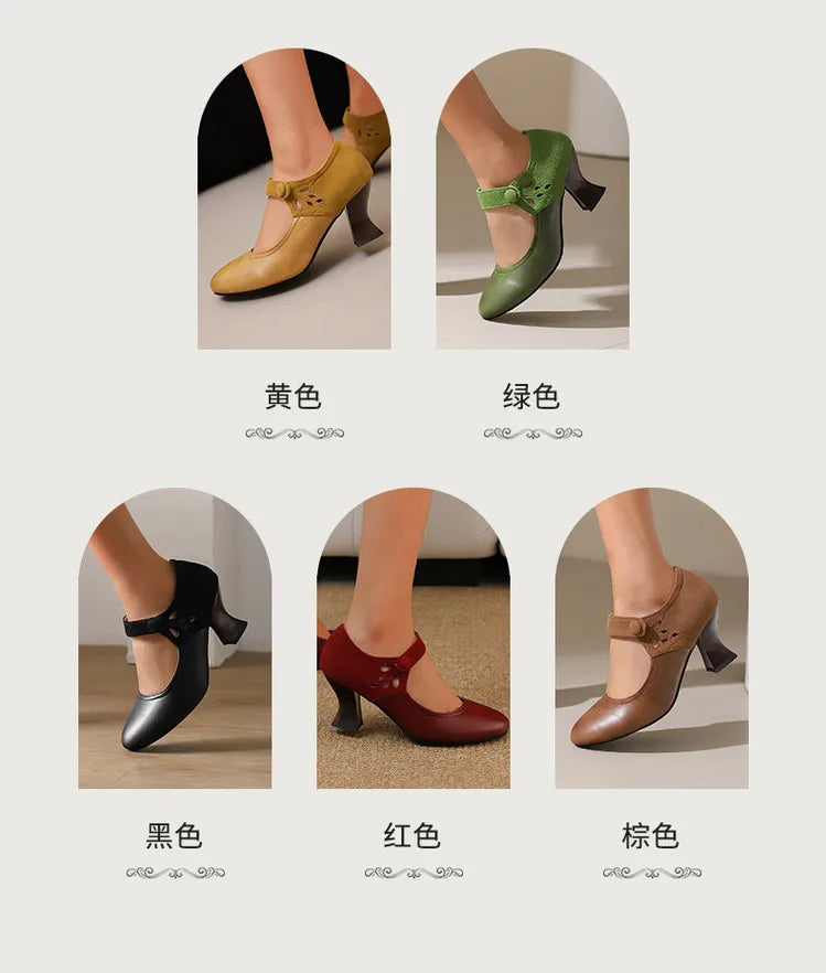 Summer Spring Cute Women Pumps Round Toe 6.5cm Small Heels Flock and PU Ankle Strap Buckle Green Yellow Big Size 46 48