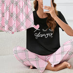 Women's Short Sleeve Crew Neck Top With Shorts And Pants 3 Piece Loungewear Sleepwear Lounge Sets Nighty Print Casual Pajama Set