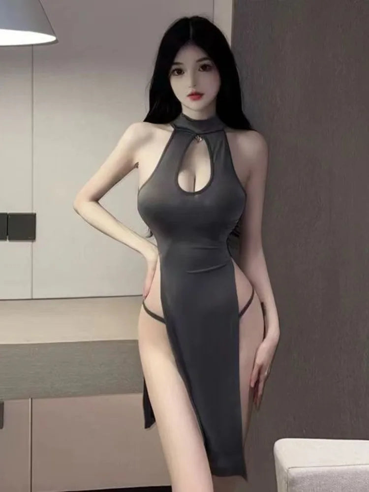 Ladies Sexy Lace Pajamas Evening Dress Sexy Lingerie Transparent Mesh Robe Underwear Solid Color Lace Bathrobe Dress Sex Clothes