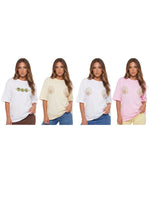 Women Oversized Short Sleeve T-shirt Sparkle Shell Embroidery Loose Shirts Summer Daily Casual Baggy Tops