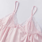 Women Satin Lace Trim Pajamas Sets Spaghetti Strap Camisole Tops and Shorts 2 Piece Set Loose Casual Lounge Wear Summer