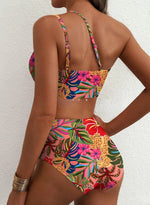 Women Sexy High Waist Split Swimsuit Lace Up Floral Bikini Set Summer Two-piece Beachwear Bathing Suit Thong Biquinis