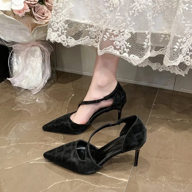 Summer High Heel Women Mules Sandals Fashion Pointed Toe Leopard Shoes Design Style Banquet Party