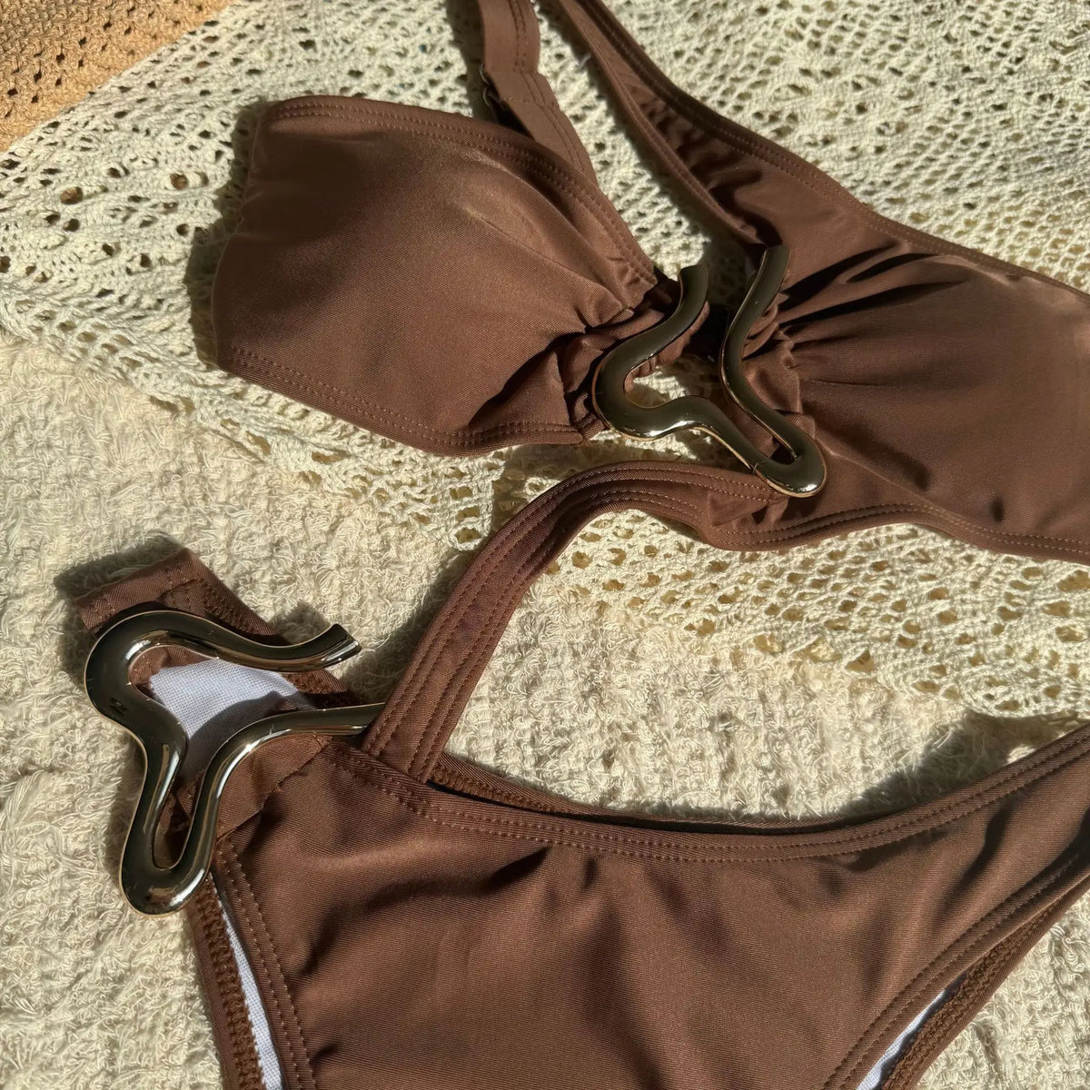 DEKA Hollow Out Bikini One Shoulder Swimwear 2025 Women Metal Designer Backless Thong One Piece Swimsuit Summer Bathing Suits