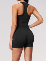 Seamless Gym Yoga Sets Women Breathable I-shaped Shock-absorbing Slim Sports Tank Top High Waist Shorts Training Fitness Suit
