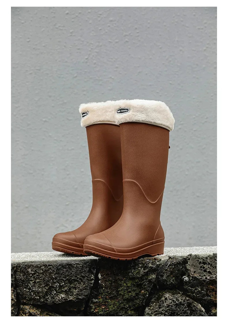 Women's Rain Boots Anti Slip Thick Soles Outdoor Long Tube Rain Boots Waterproof Fashion Wear-resistant Kitchen Women's Boots