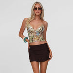 Ahagaga Fashion Sexy Women's Tops Sequin Patchwork Slimming Summer Print Personality Crop Top ShortBeach SleevelessBackless