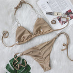 Sexy Rhinestone Bikini 2026 Women Solid Purple Metal Chain Swimsuit Brazilian Summer Beach Bathing Suit Luxury Thong Swimwear