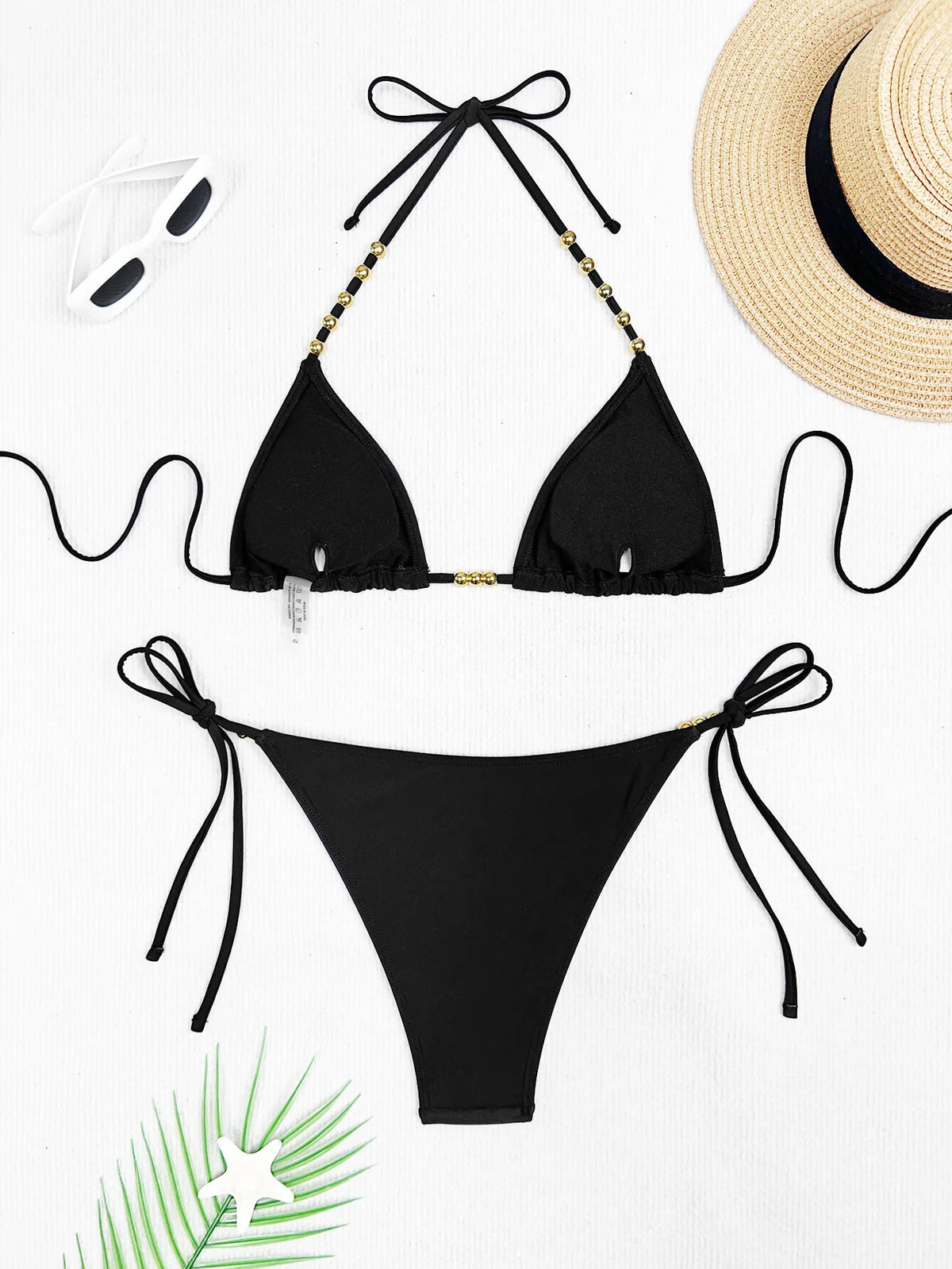 Sexy Coffee Bikini Set Women Pearls Strap Push Up Bandage Thong Swimsuit 2025 Brazilian Summer Bathing Suit Micro Swimwear