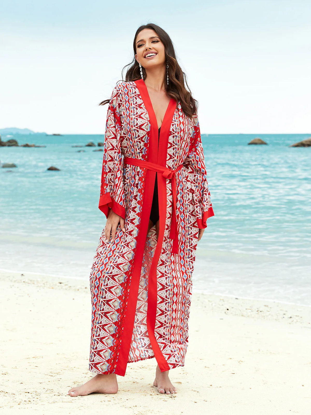 2026 Women Swimsuit Beach Cover Up dress Sleeve Kaftan Beach Tunic Long Pareos Bikinis Cover ups Summer Robe Plage Beachwear