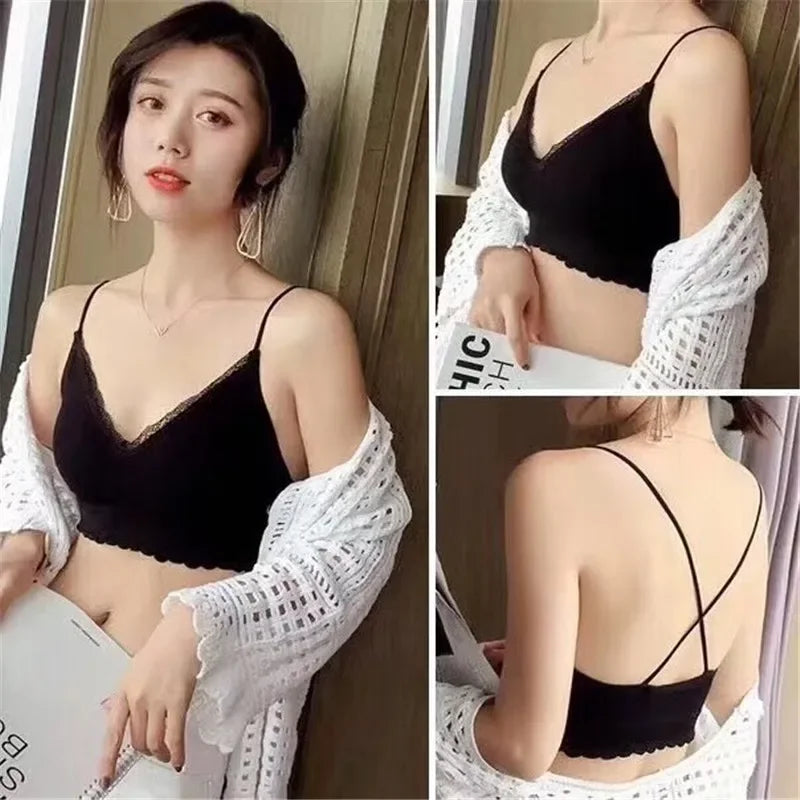 Women Bra Top Female Wireless Underwear Comfort Cross Strap Bras Removable Pads Seamless Sexy Lingerie