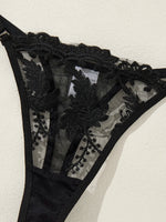 Black Floral Lace Striped Sheer Mesh Babydoll Lingerie Set Slip Nightdress With Matching Thong Women Sexy Sleepwear ZA825066