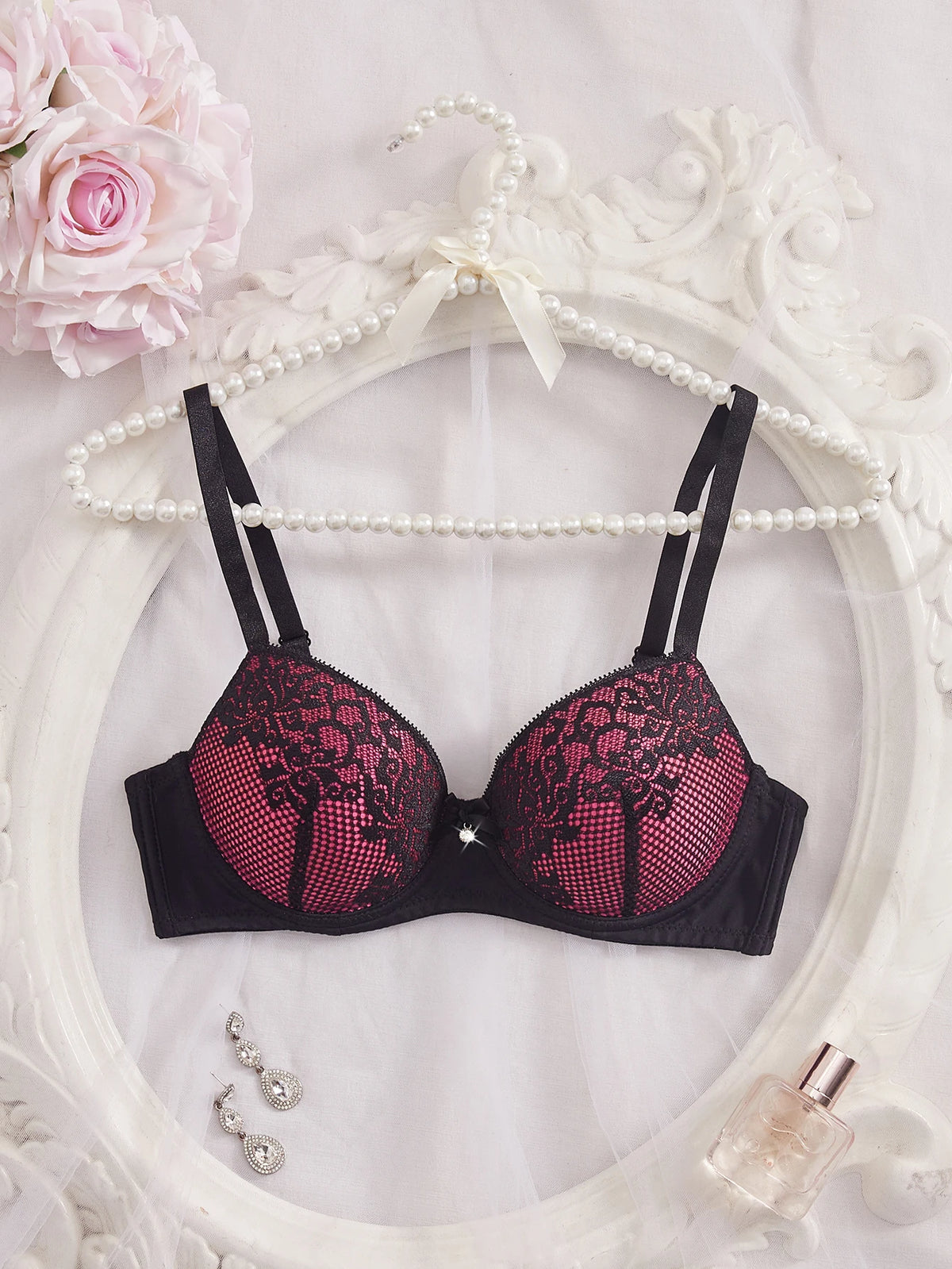 Contrast Color Lace Women Bra Thin Cup Underwire Push Up Sexy Brassiere Daily Comfort Ladies Lingerie