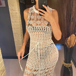 S - XL New Fringe Tassel Hollow Out Crochet Knitted Tunic Beach Dress Beach Wear Beachwear Beach Cover Up Cover-upsFemale V5605