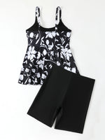 Strappy Printed Tankini 2026 Large Plus Size Swimsuit Women Shorts Swimwear Female Beach Wear Bathers Bathing Swimming Swim Suit