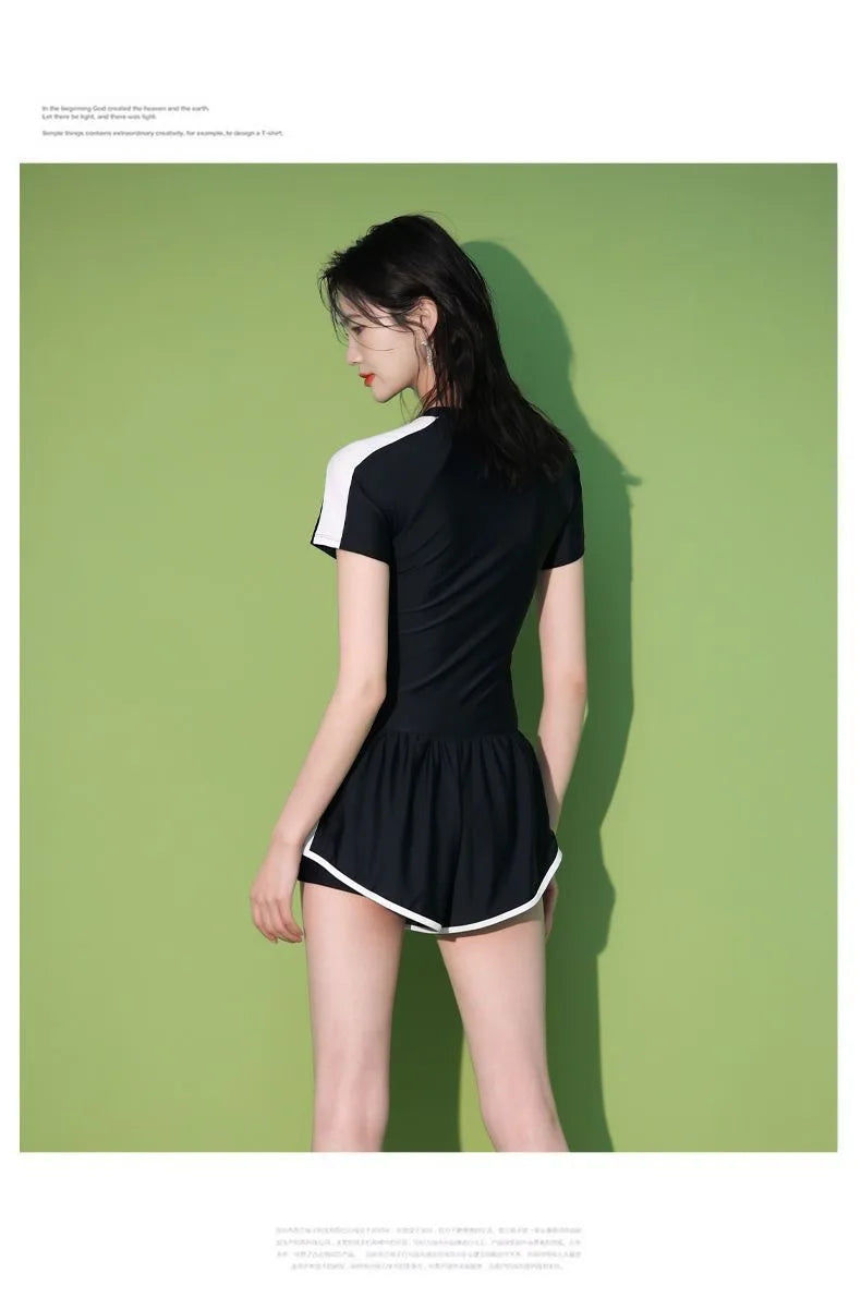 New Women's Swimsuit, One-piece Coverage Slimming EffectConservative Sports Style Hot Spring Flat Leg Pants Swimsuit Plus Size