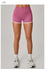 Color Blocking Patchwork Yoga Shorts Women Tight Fitting Peach Hip Lifting Sports Pants Gym Running Bike Wear Leggings