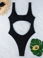 Sexy Tummy Cut Out Ribbed Backless One Piece Swimsuit Women Swimwear Female High Leg Cut Padded Bather Bathing Suit Swim K5263