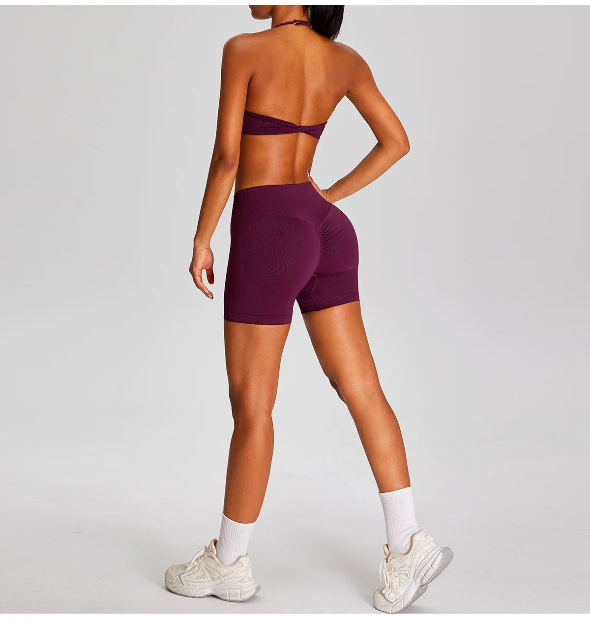 Spring Summer Seamless Yoga Sets Women Hanging Neck Back Criss Cross Sports Bra Gym Exersize Suit Outwear Gym Running Tracksuit