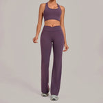 Breathable Stretch Yoga Sets Women Quick Drying Shockproof Sports Bra High Waist Bell Bottom Pants Gym Two-piece Fitness Suit