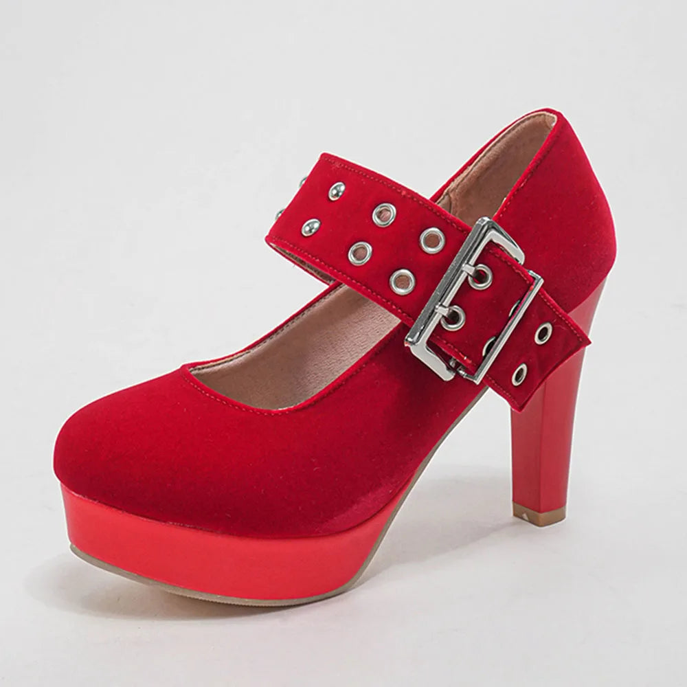 2026 Big Size 33-43 Retro Black Office Lady Buckle Strap Mary Janes Platform Pumps Elegant Red 10.5cm High Heels Shoes Women