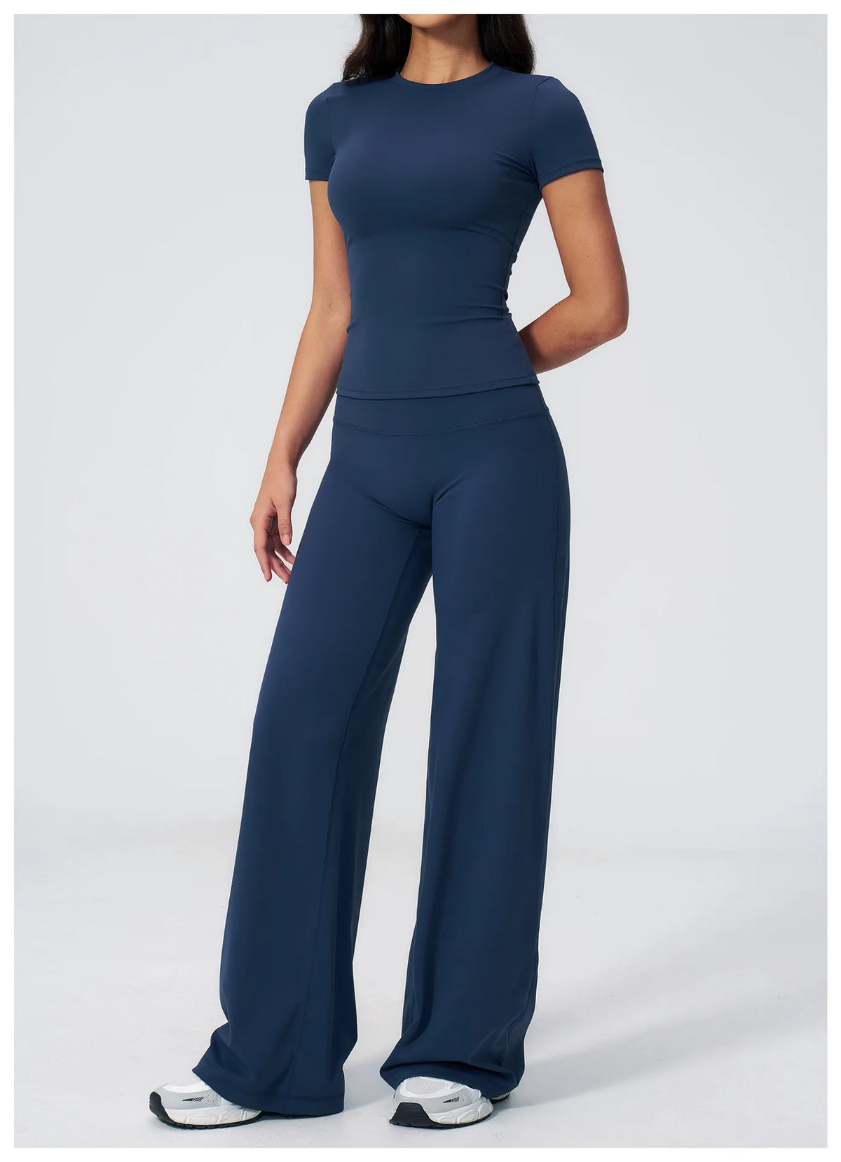 Yoga Set 2 Pieces Women's Tracksuit Short Sleeve O Neck Slim Sports T Shirts High Waist Flare Leggings Gym Running Fitness Suit