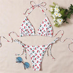XS - L Cherry Printed Halter Strappy Bikini Female Swimsuit Women Swimwear Two-Pieces Bikini Set Bather Bathing Suit Swim V4894
