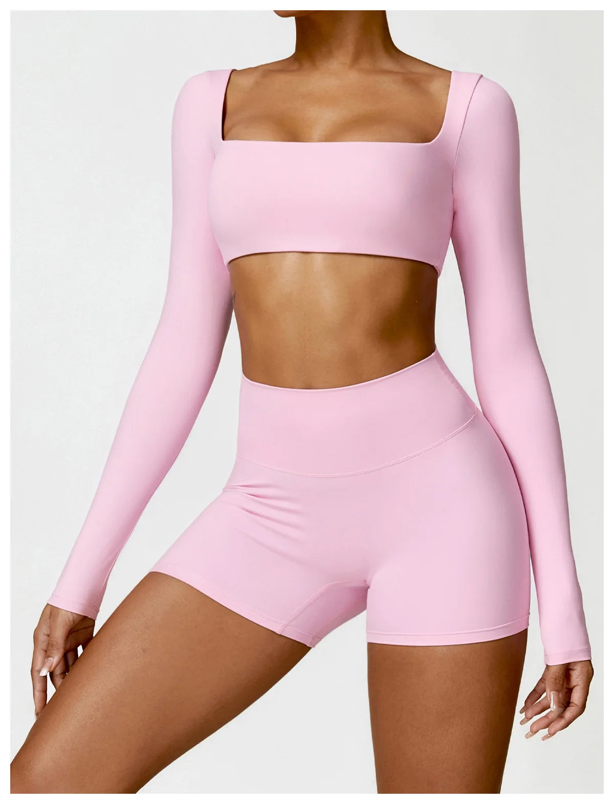 Hearuisavy Summer 2PCS Long Sleeve Gym Set Women Yoga Clothes Quick-Drying Sportswear Running Leggings Workout Sports Crop Top