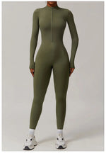Zipper Workout Jumpsuit Sports Overalls Women Gym Clothing Running Long Sleeves Fitness Gym Tracksuit Short Sportswear Yoga Set