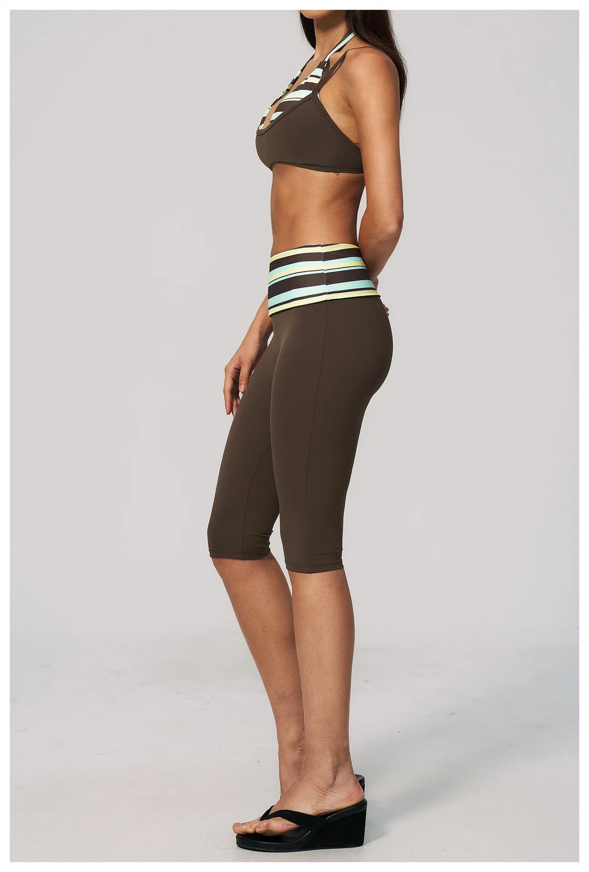 Summer Polka Dot Yoga Sets Women Hanging Neck Shockproof Sports Bra Fitness Suit Folding High Waist Mid Pants Gym Tracksuit