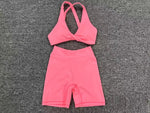 Seamless Yoga Fitness Sets Women High Waist Hip-Lifting Shorts & Sports Bra Workout for Running Gym