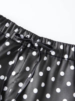 Summer Women's Dots Print Satin Shorts Elastic Waist Loose Lace Trim Hem Short Pants for Daily Casual Lounge Wear