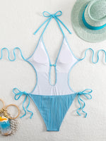 Sexy Halter V Neck Wrinkled Female Swimwear One Piece Swimsuit Women Backless Monokini High Leg Cut Bathing Suit Swim Beach Wear