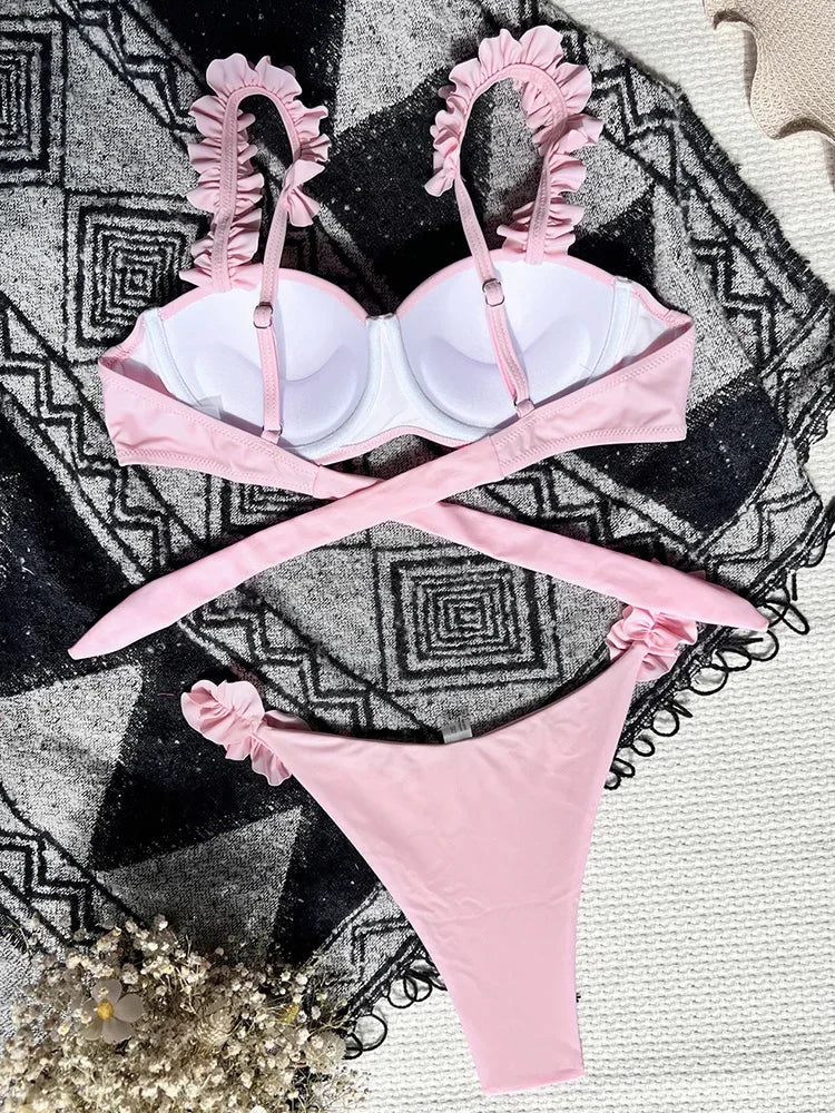Push Up Ruffled Bikinis Underwired Bra Cup Bikini 2026 Women Swimsuit Female Swimwear Two Pieces Bikini Set Bathing Suit Swim