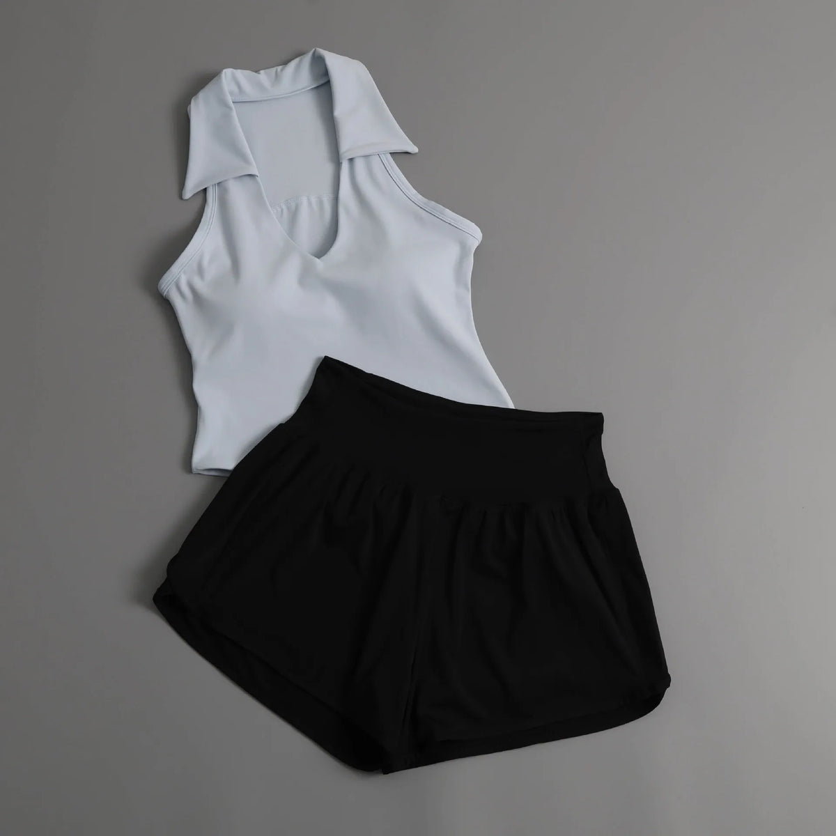Summer Women's Sports Sets Color Contrast Lapel Collar Sports T Shirts High Waist Pleate Shorts Gym Running Fitness Yoga Suit